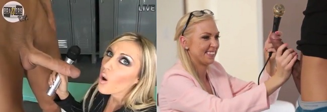 Loiras gostosas entrevistando jogadores bem dotados e transando com eles